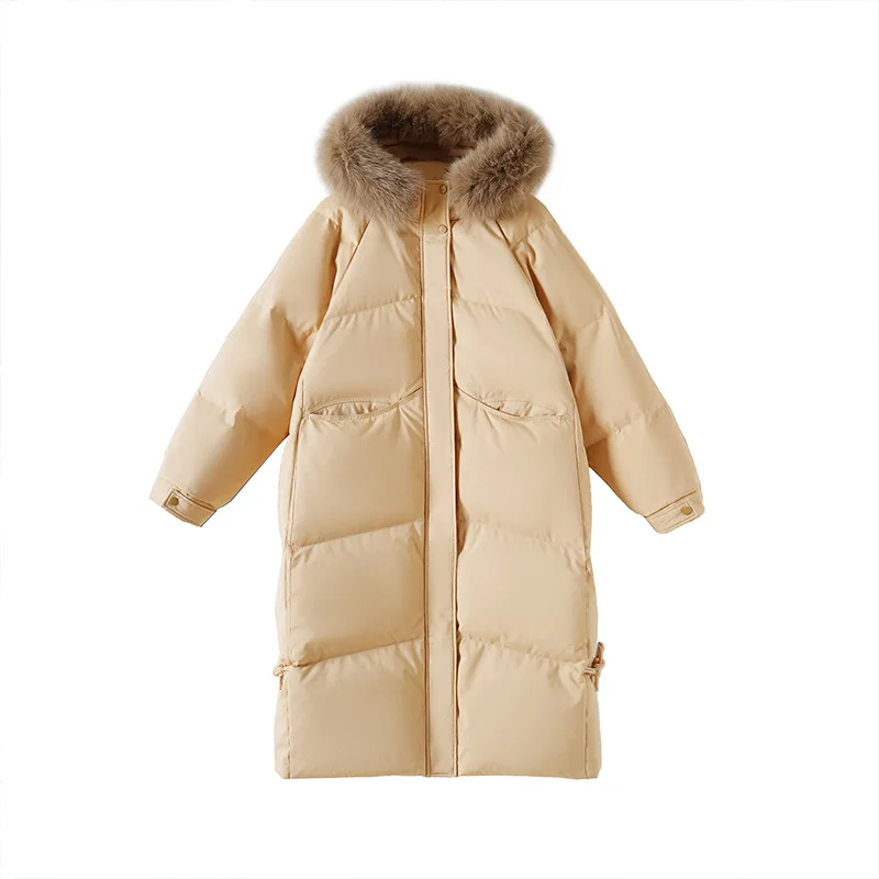 

Women's Long Hooded Puffer Coat with Big Fur Collar Thickened Winter Parka Windproof Cold Weather Jacket​