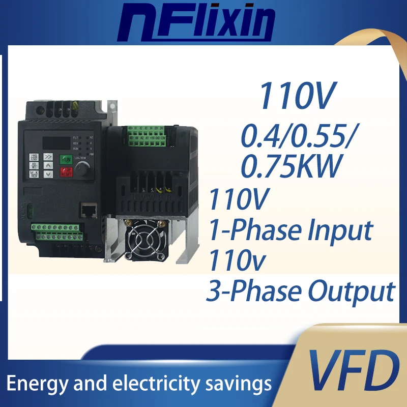 

VFD Variable Frequency Drive Inverter 1HP Input 3HP 110V 0.4kw-7.5kw Output Frequency Converter Fan motor speed control