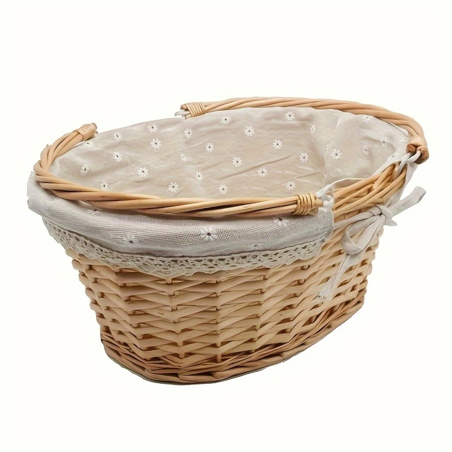 

1pc Woven Basket With Liner, Handmade Rattan And Willow Weaving Basket, Handheld Shopping Basket, Picnic Basket, Fruit Basket,