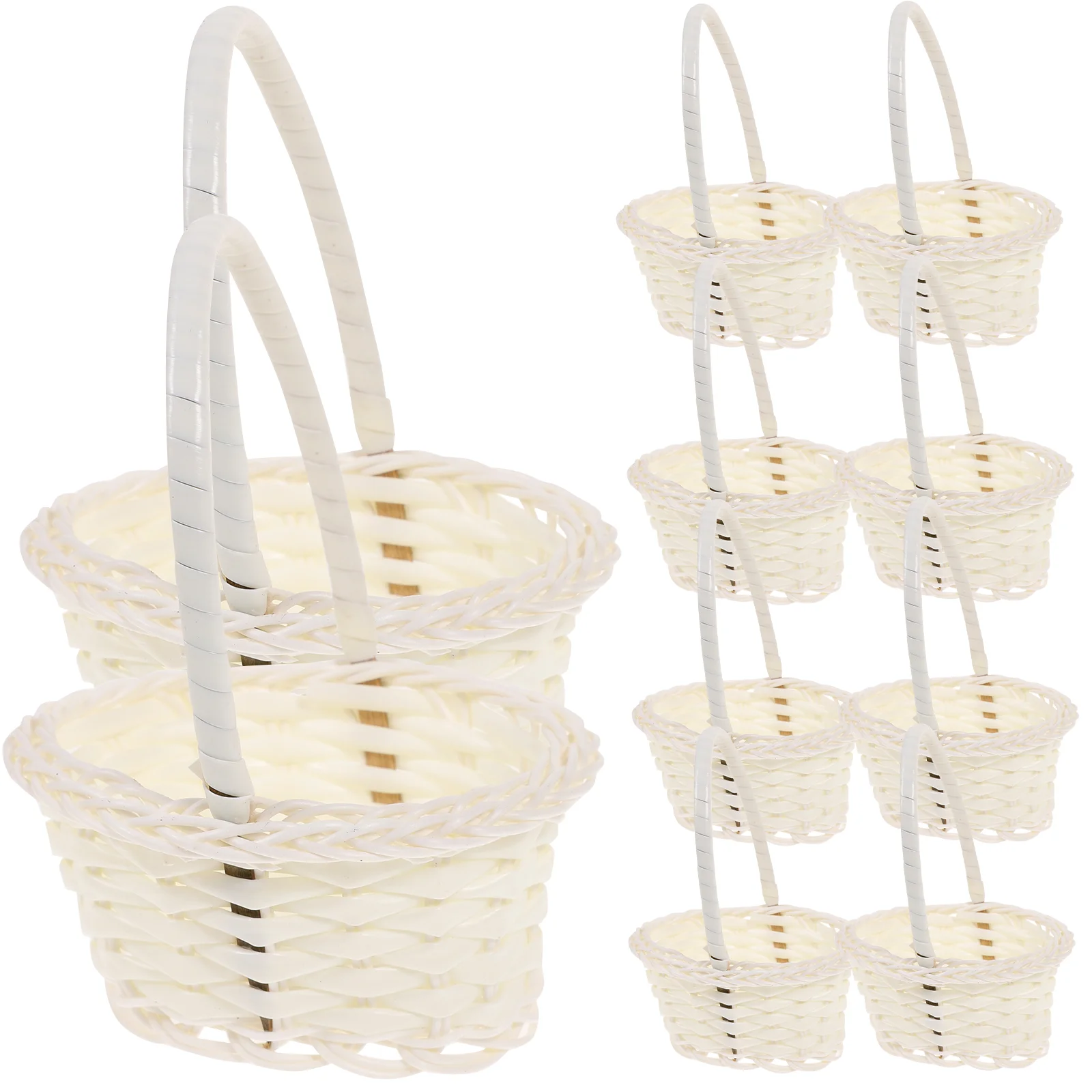 

10 Pcs Rattan Shopping Basket Vegetable Woven Handheld Rural Style Flower Children Decorative Kids Multi-purpose Simple Round