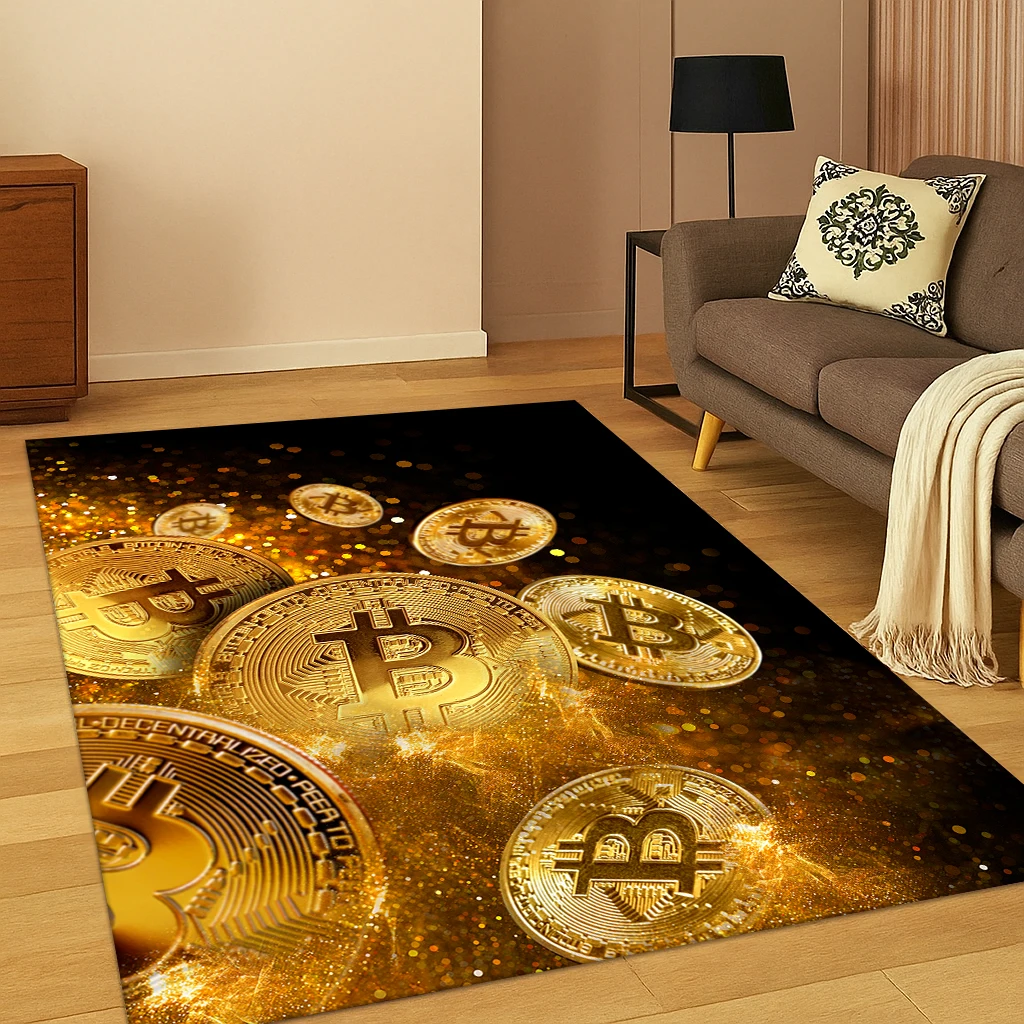 HD Bitcoin Pattern Carpet Rug for Home Bedroom Living Room Sofa Doormat Decor,Kid Area Rug Play Game Non-slip Floor Mat Gift