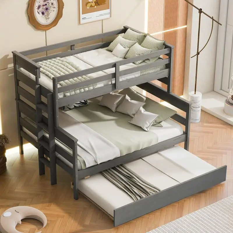 

Wood Twin over Full Bunk Bed with Twin Trundle, Grey Finish, Expected Arrival 7.18