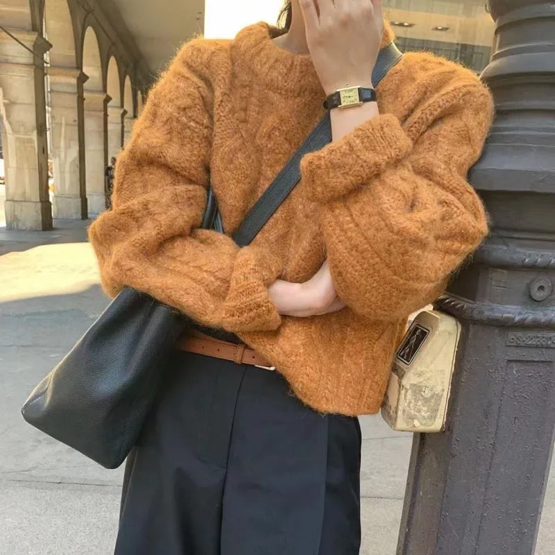 

Loose Short Thickened Knitted Autumn Winter New Style Women's Sweater Coat Lazy Style Twist Knitwear Soft Outerwear Coat