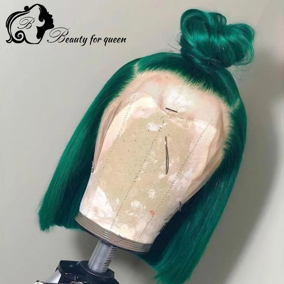 شعر مستعار بوب مستقيم أخضر داكن ملون 13x4 HD شعر مستعار أمامي من الدانتيل الشفاف 180 كثافة للمرأة كانت والذهاب 100% خصلات الشعر المستعار الإنسان #3