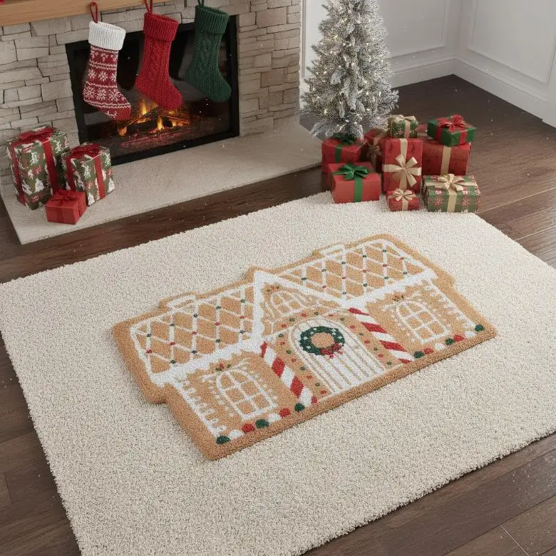 クリスマス玄関マット模造カシミヤ玄関フロアマット滑り止めラグホリデーデコレーション冬マット家庭用キッチンバスルーム用