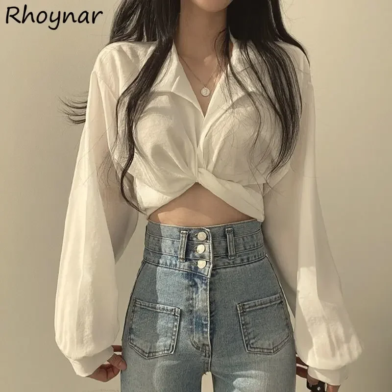 Criss-cross Blouses Women Slim Bandage Crop Hot Girls Sweet High Street Temper Minimlaist Long Sleeve Spring Clothes European