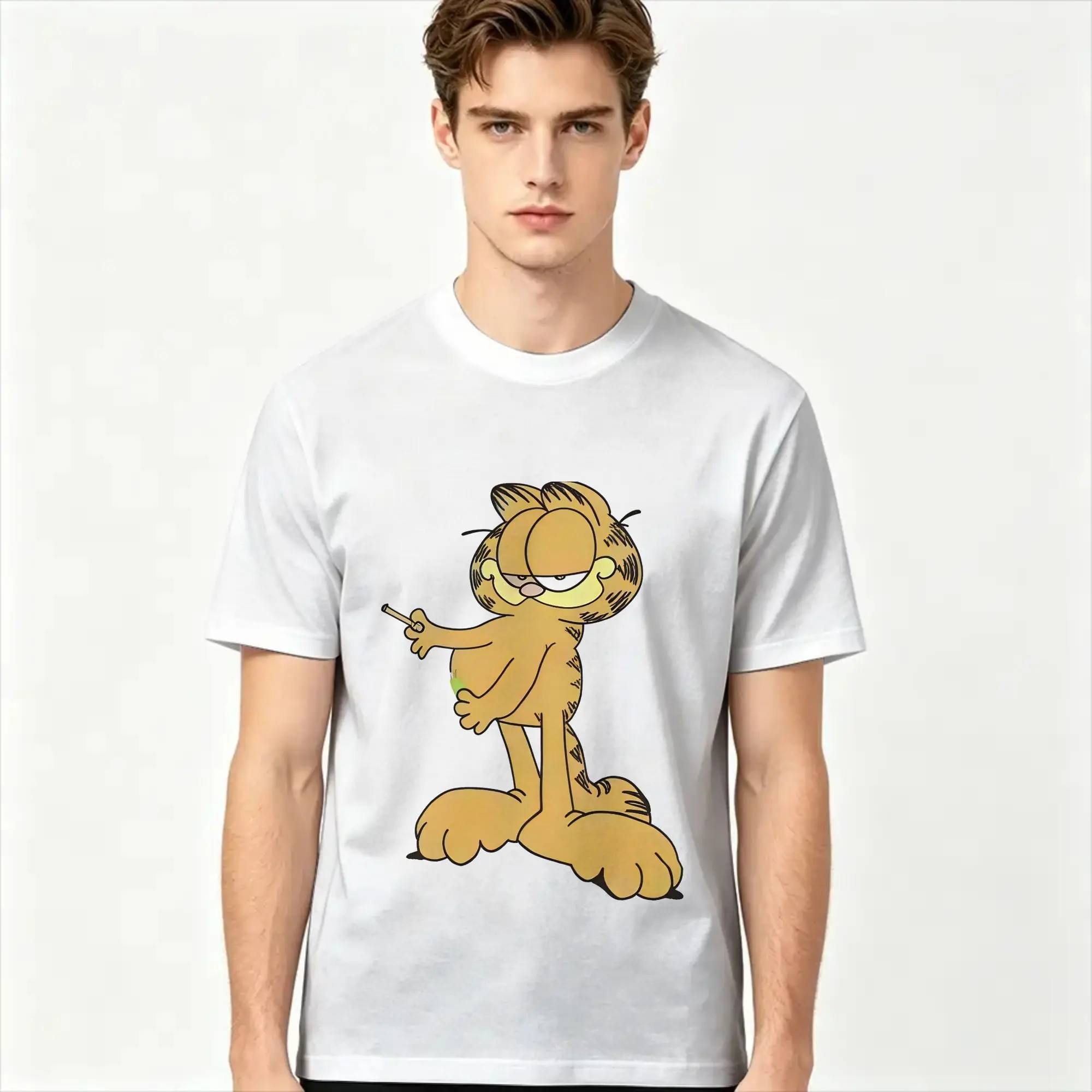 Lazy Feline T-Shirt Beach Gar-fields Trending T Shirts Men's 100 Cotton Round Neck Oversized Tees Short Sleeve Y2K Retro Tshirt