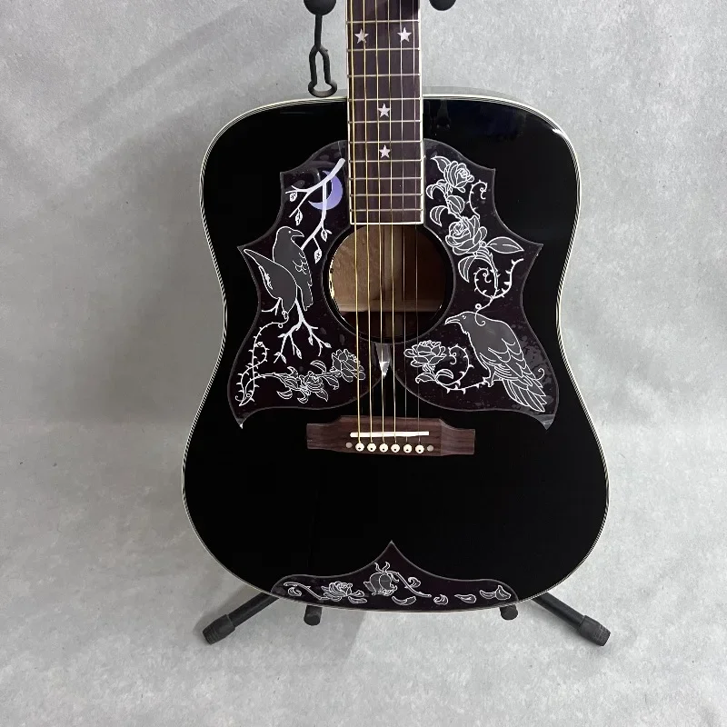 Crow Black Dreadnought  All Solid Acoustic Guitar with 301 Sonicore Pickup, 2024 Vintage Reissue Collectible Guitar