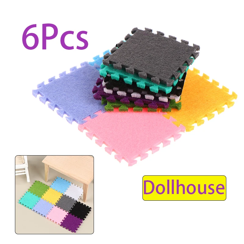 6 szt. Dywanik miniaturowy do domku dla lalek w skali 1:12, wielokolorowa mata, dywan, meble do salonu, dekoracja sceny życia, zabawka