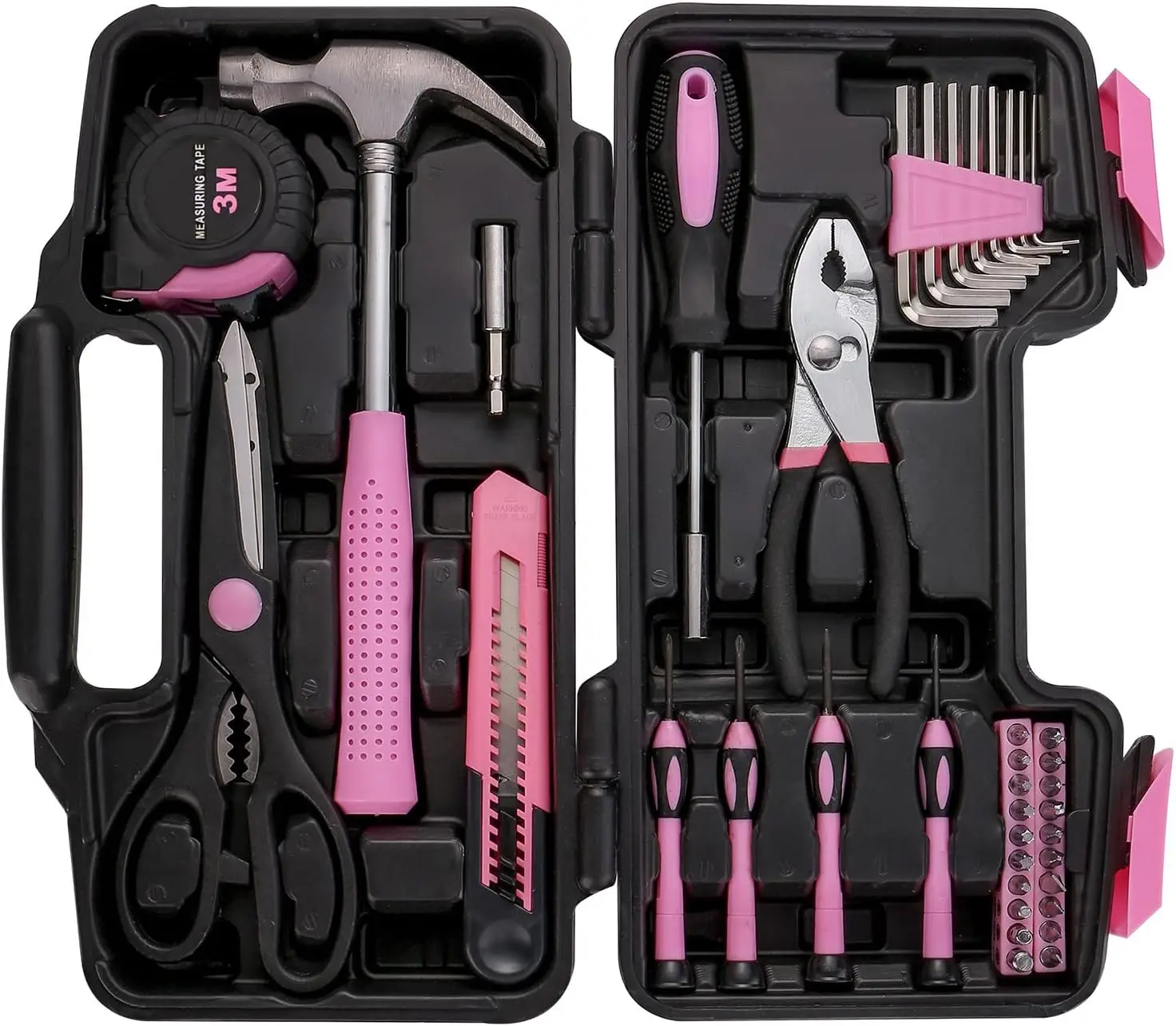 39 Piece All Purpose Basic Household Pink Tool Kit for Women-Toolbox Great for Home, Garage, Office and College Dormitory Use