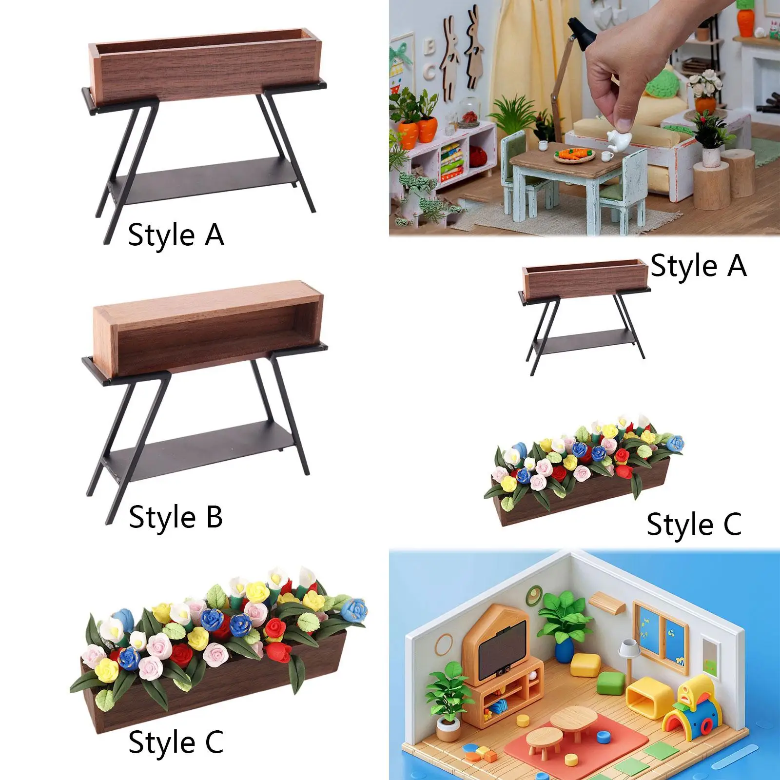 

Plant Display Rack for Miniature Flowerpots 1/12 Scale Home Decor