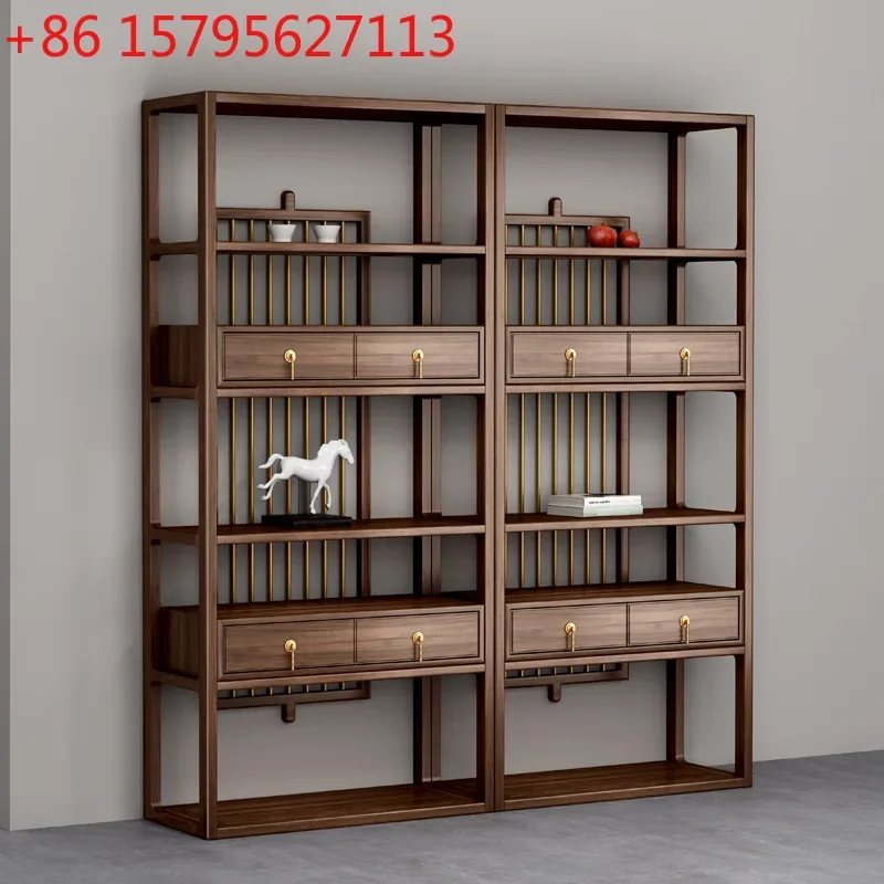 Nueva estantería china de madera maciza, estantería Bogu para sala de estar, estantería de lujo ligera, vitrina, estantería zen, escritorio
