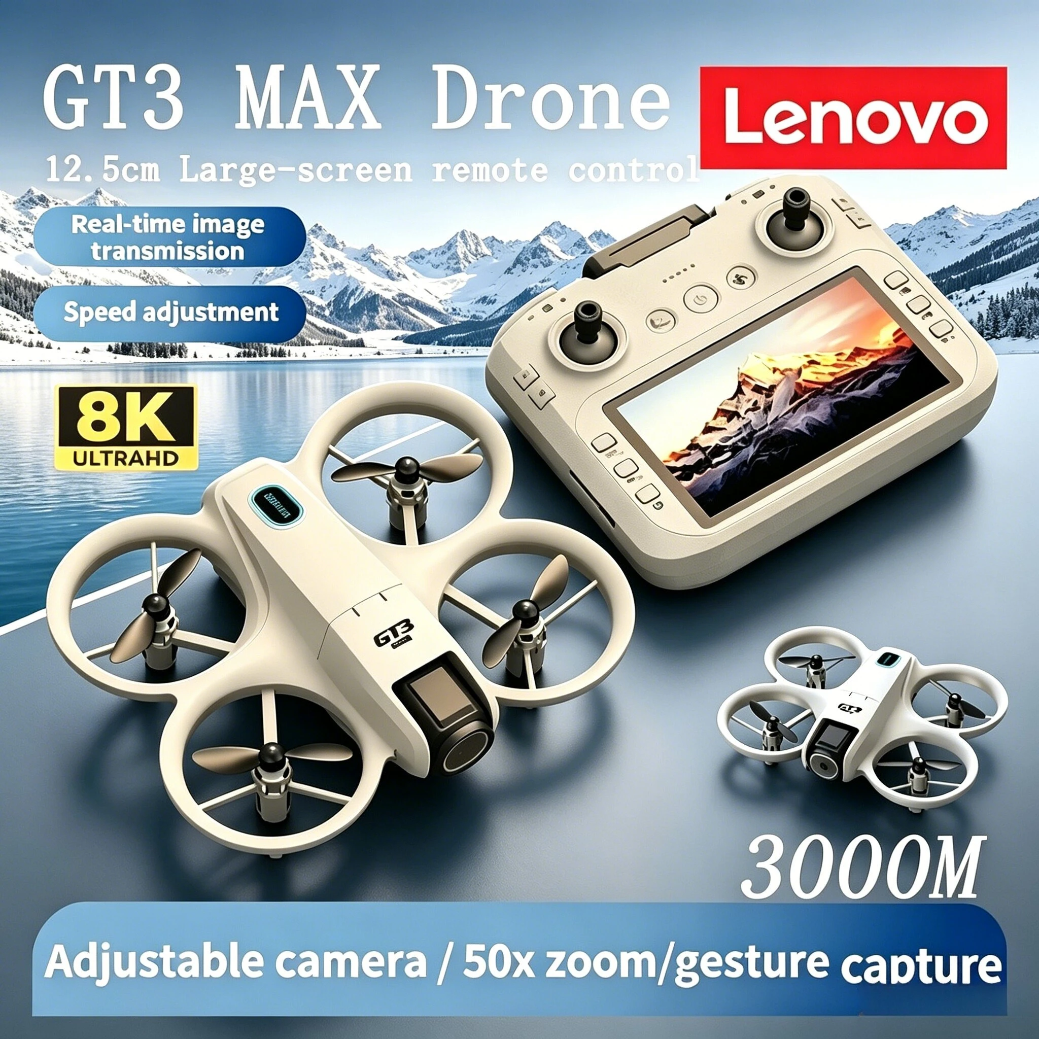 

2026 New Lenovo GT3 RC Quadcopter 8K Dual Camera 4.3" Screen Optical Flow Obstacle Avoidance LED Drone Children Play Toy