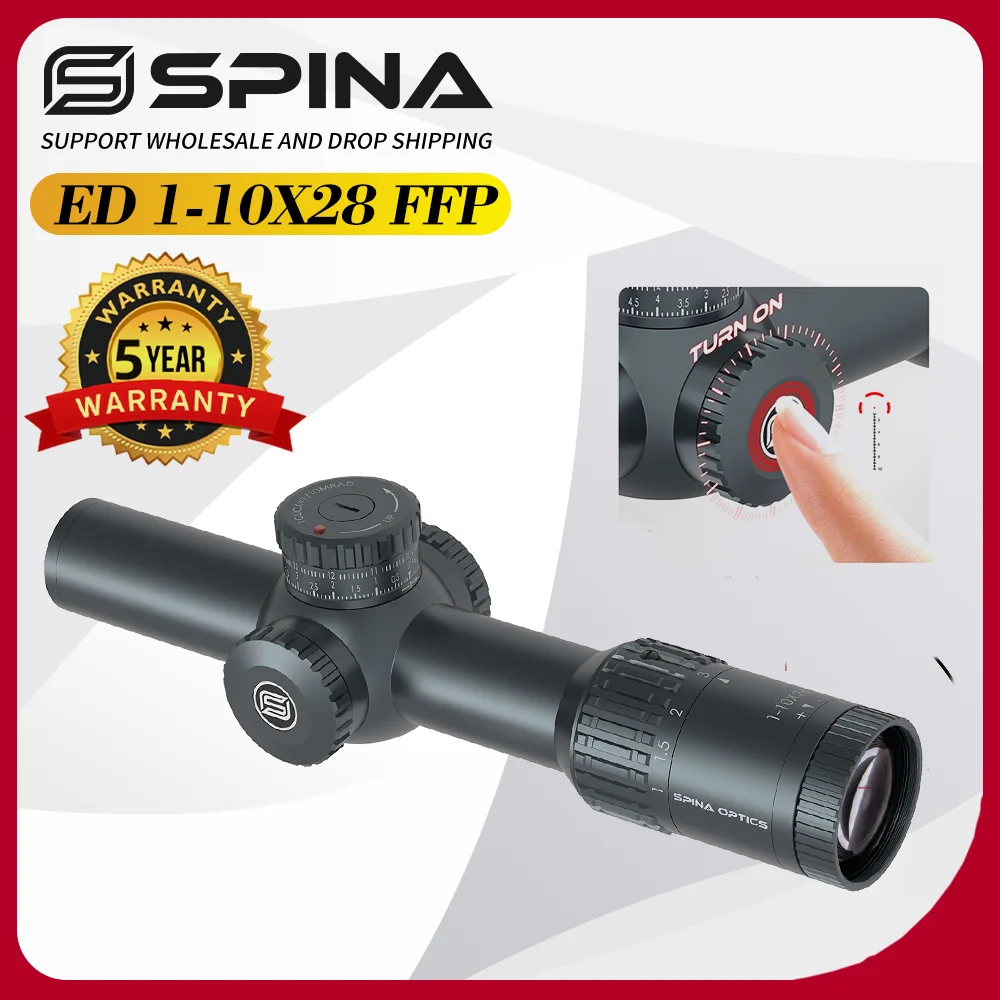 

SPINA OPTICS GLACIER 1-10X28 FFP SFIR ED Lens Ultra Clear 3-400m RifleScope Zero Stop Shake Awake Sight For 22LR 5.56 7.62 etc