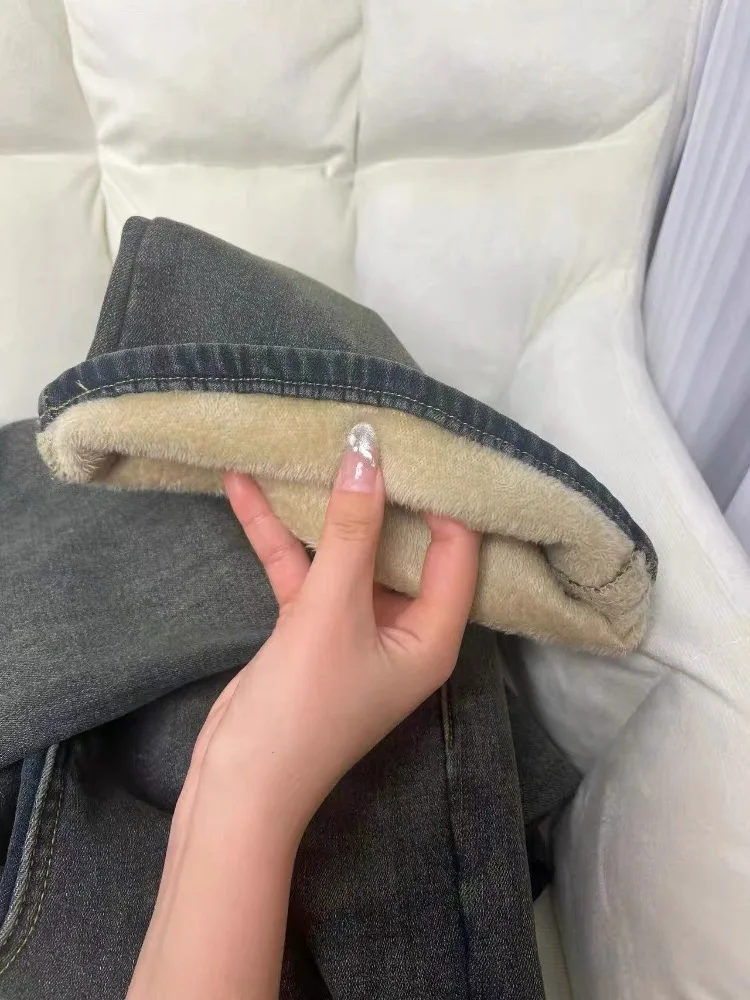 

American Vibe Thiened Fce Retro Bell Bot Jeans Women Winter plus Size Small Tall Slimming Vintage High Waist Jeans