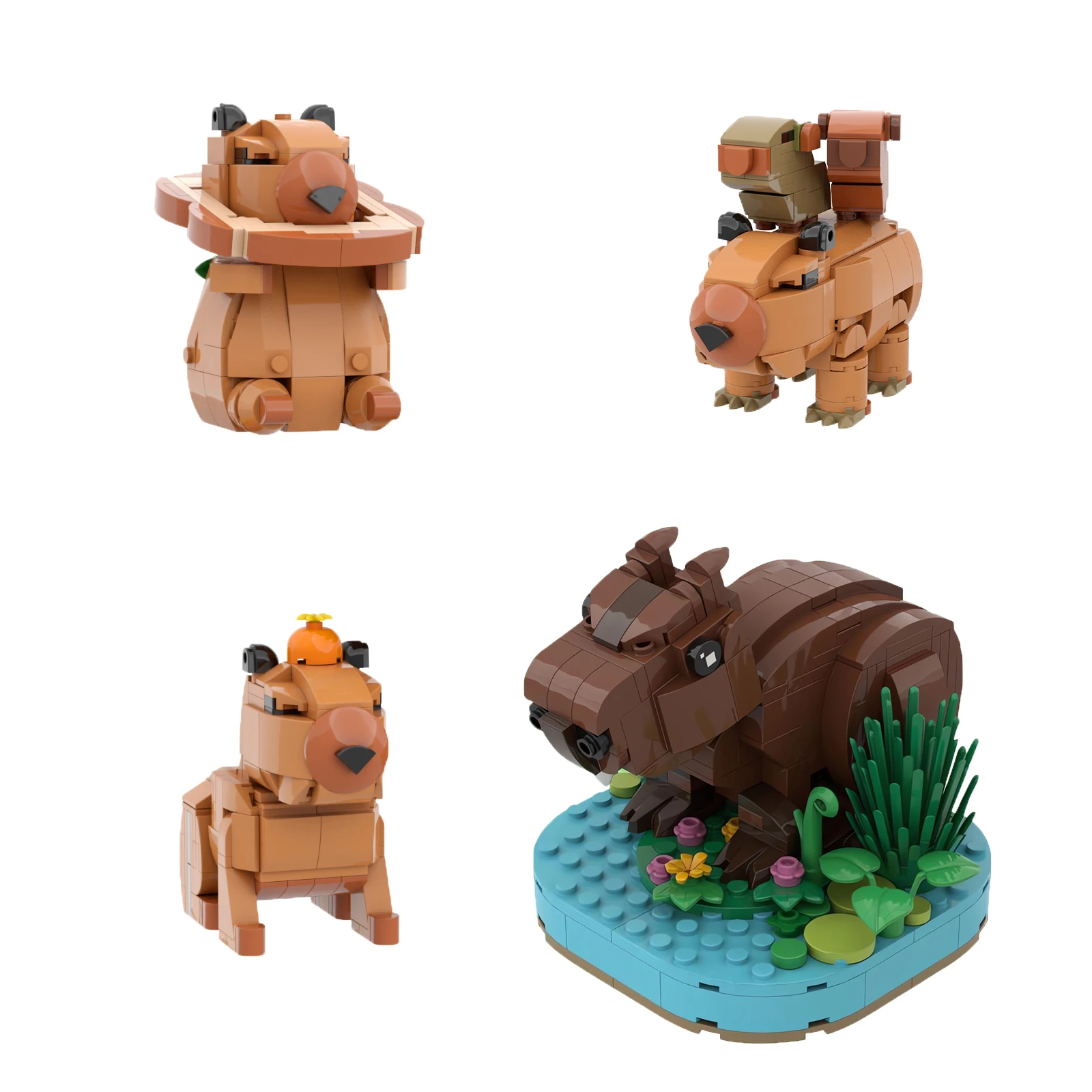 

Moc Capybara Building Blocks Set Forest Animal Water Hog Pigs Tree DIY Toys Boys and Girls Gifts