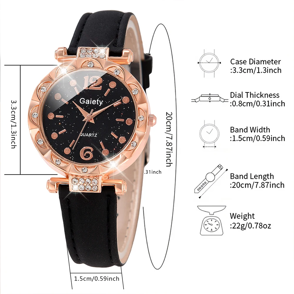 GAIETY Simple Luxury Leather Strap Watch Black Casual Fashion Quartz Watch Is The Perfect Gift For Her (No Box)