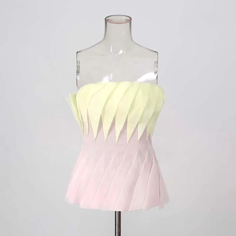 ZAMOR HIGH END Elegant Strapless Top Women 2026 Summer New Slim Fit High-End Color Block Party Waist Short Bustier