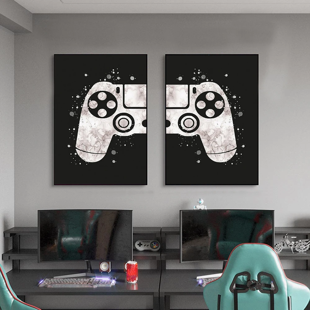 

Modern Black and White Watercolor Gamepad Wall Decoration Poster Prints Game Room Home Decor Art Canvas Painting Pictures Gifts