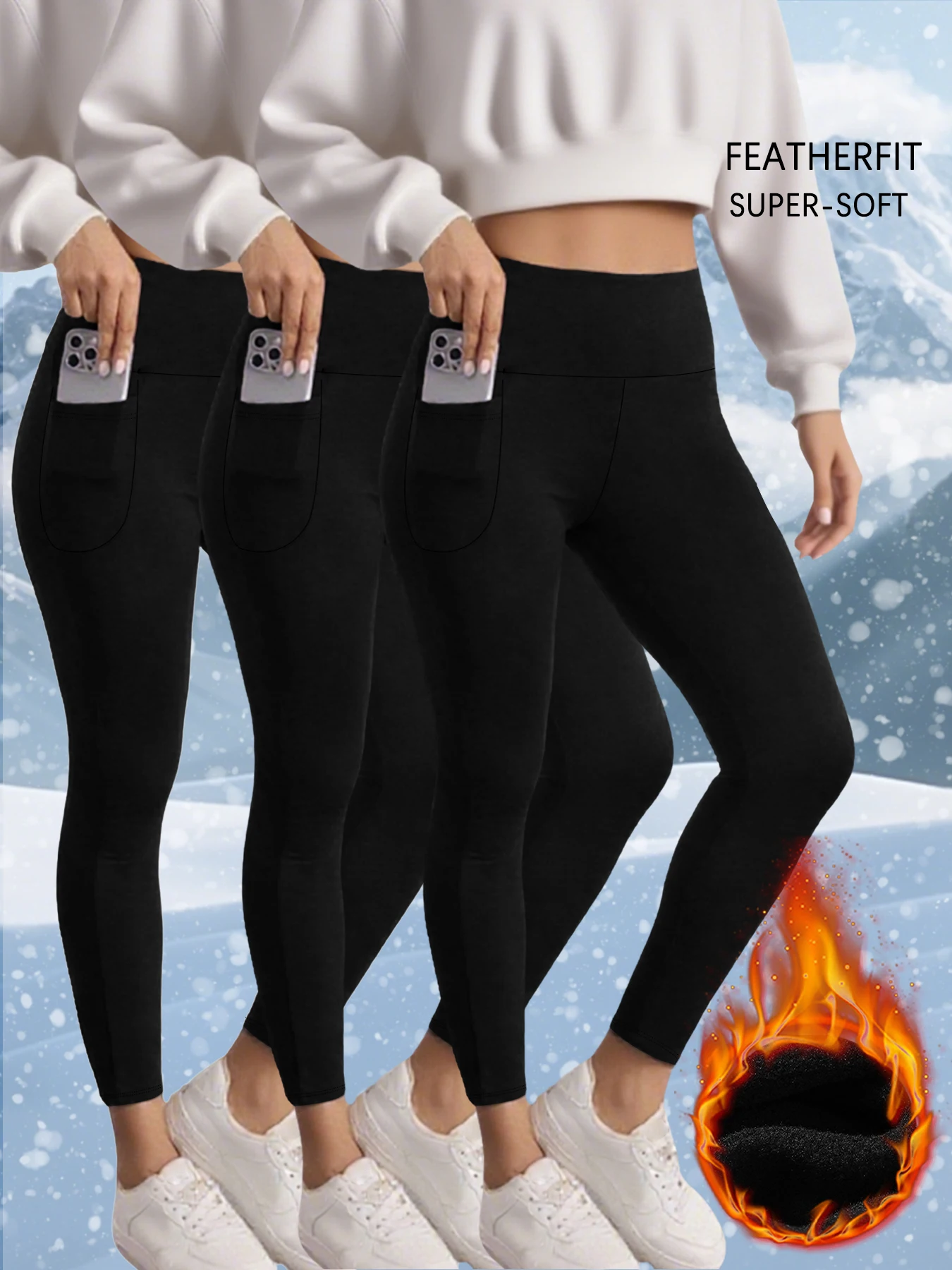 

3 Pack Womens Thermal Fleece Lined High Waisted with pockets Leggings, Workout Winter Warm Thick Tights Soft Yoga Running Pants