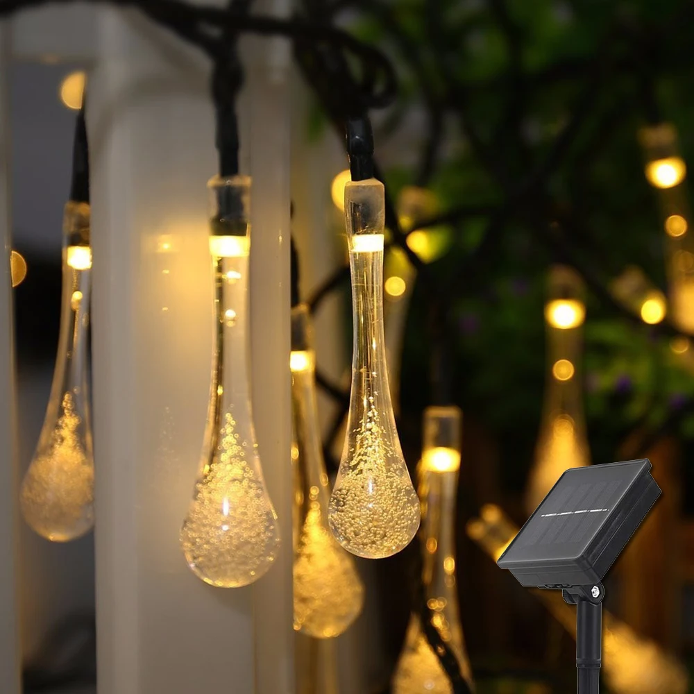 2022 New Water Droplets Solar String Lights Waterproof Outdoor Decoration Garland Fariy Lights Christmas Wedding Party Garden