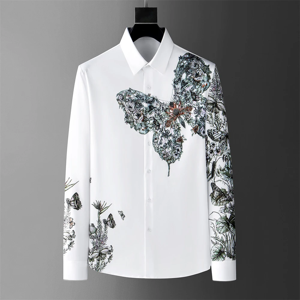 

2025 Autumn And Summer Fashion Shirts Floral Button Black White Shirts Casual Menswear Clothing Shirts Social Party Luxury New