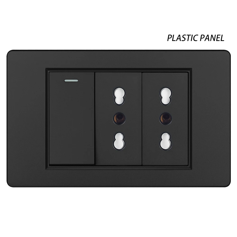 Italy Switch USB Wall Socket Chile Plug Pins Rectangle Chilean Outlet Italian EU Power Tempered Glass/Plastic Panel Home Office