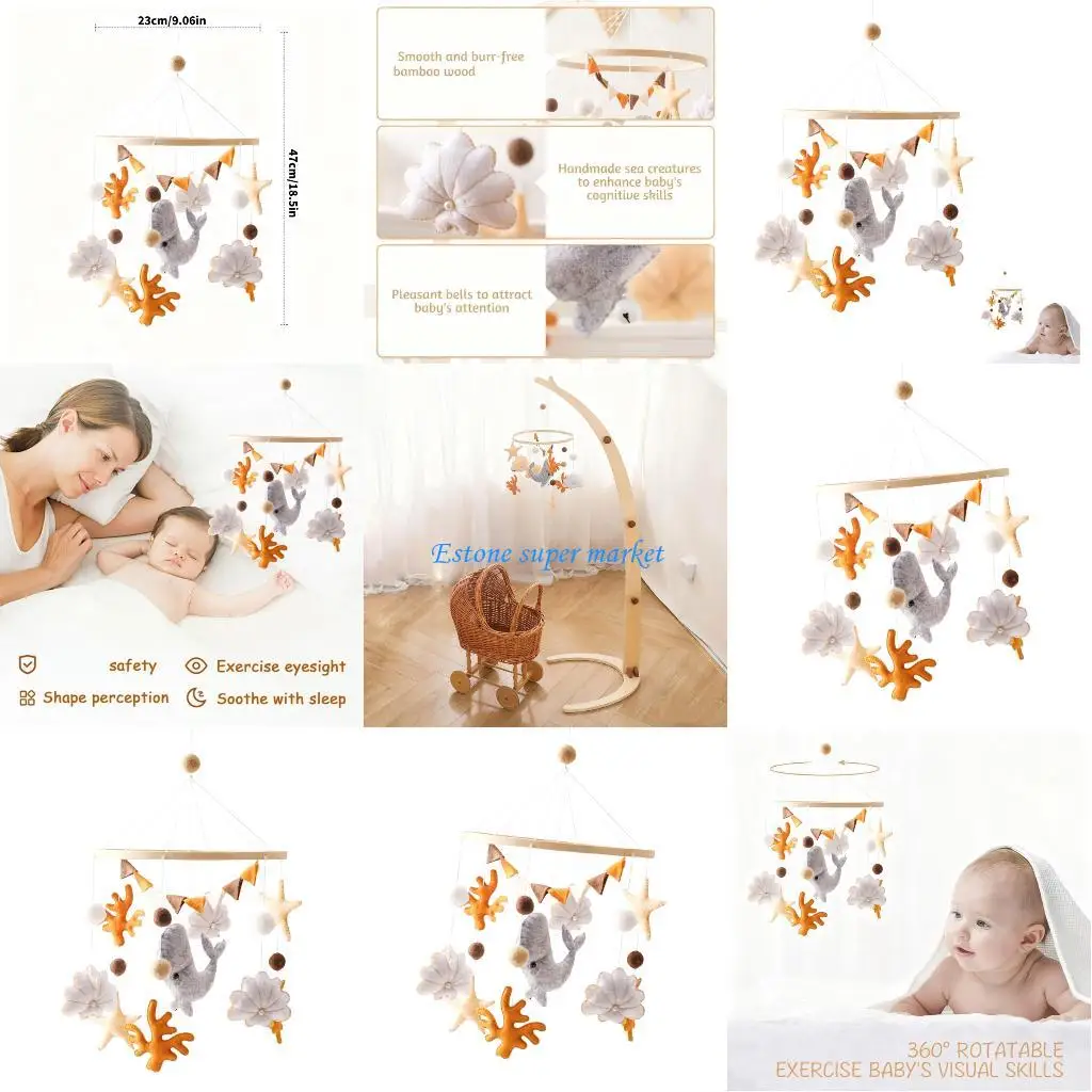 090B Mobile per coralli balena in legno realizzato a mano per culle Facile installazione e sviluppo sensoriale interattivo