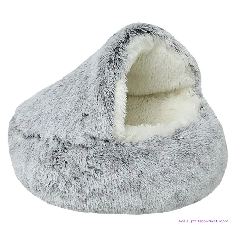 C63E Winter Plush Pet Bed Round for Cat Cushion Indoor for Cat House Warm Keeping for