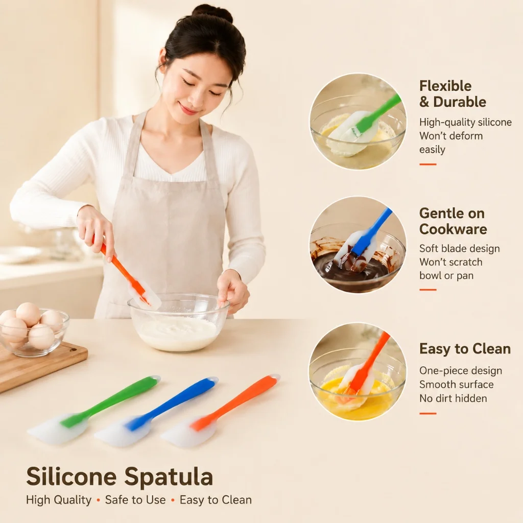 Food Grade Silicone Spatula Heat Resistant Non‑scratch Flexible Baking Scraper Easy Clean for Cake Cream Home Kitchen Cooking