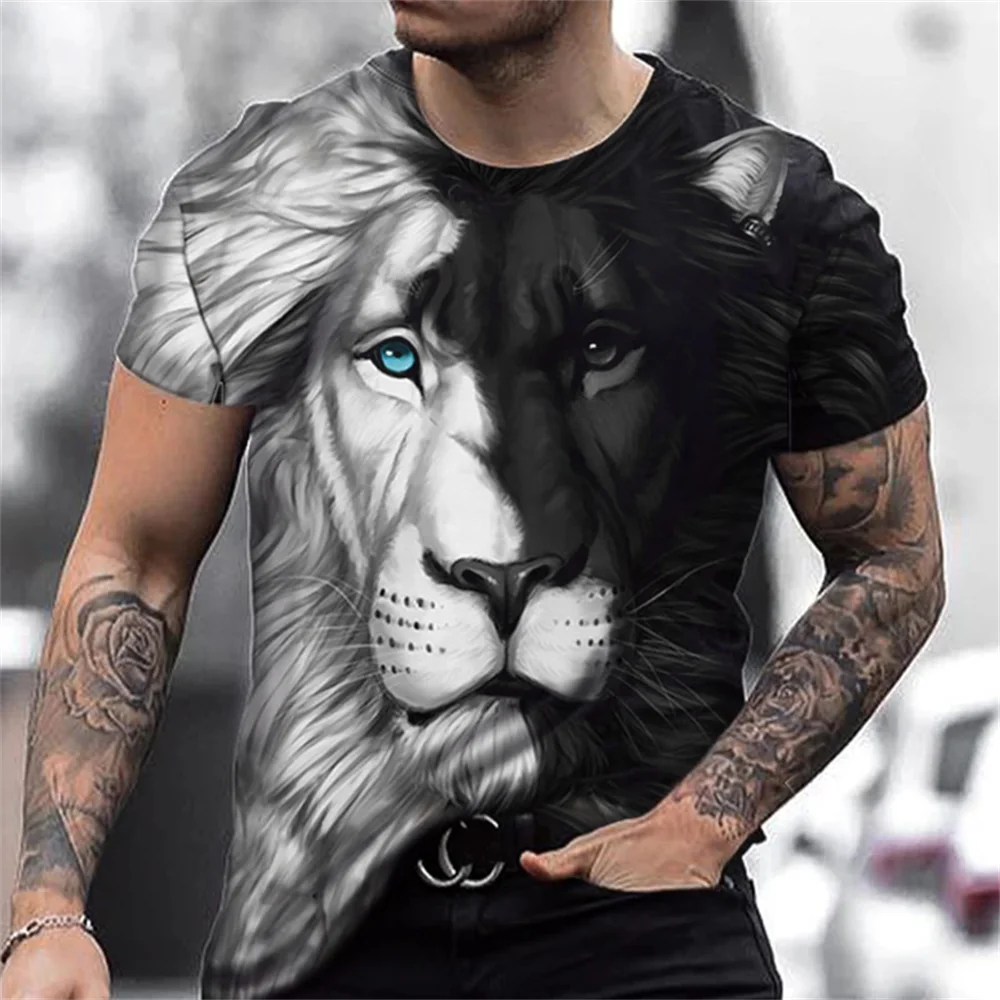 Lion 3D Digital Pattern Print Men\'s Graphic T-shirt Causal Comfy Tees Short Sleeve Pullover Tops Men\'s Summer Outdoor Clothing