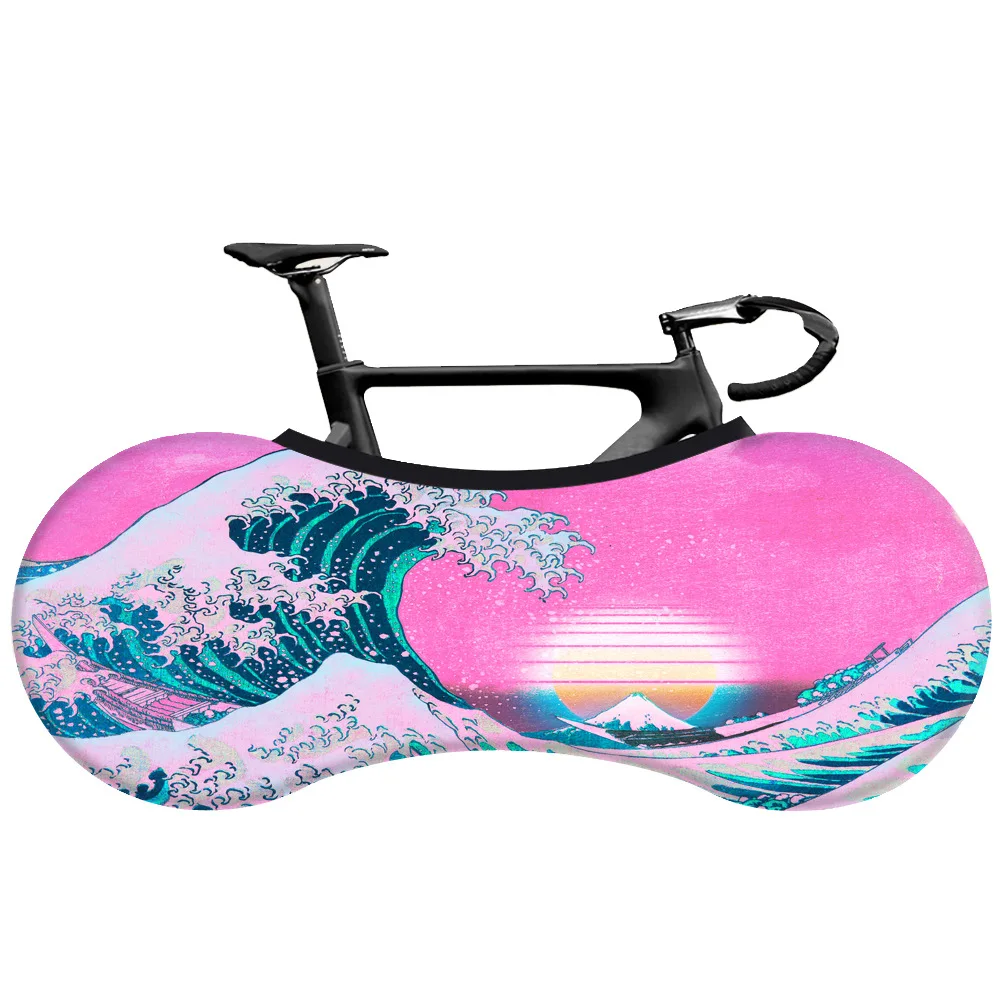 Japanese Wave Print Bike Cover Indoor Portable Elastic Road Bike Wheel Protection Washable Milk Silk Fabric Dust Cover 26