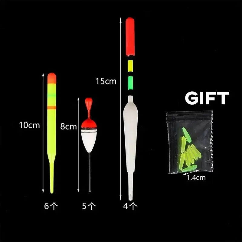 Fishing Float Set 15pc Professional Vertical Buoy With Glow Stick Multifunction Lure Float Fishing Tackle For Carp Fishing Pesca