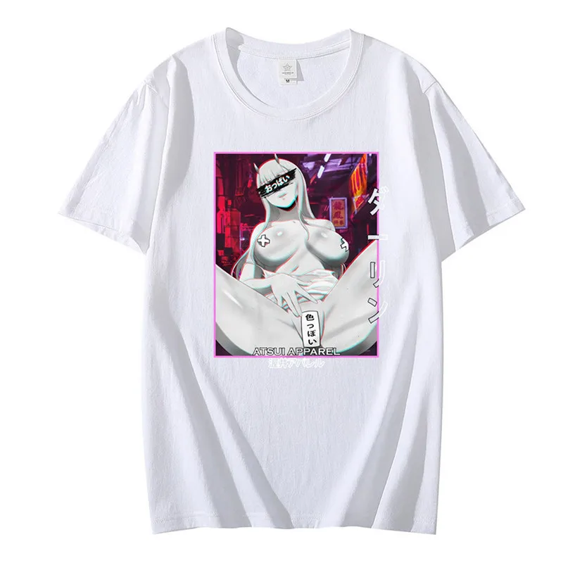 Cool Tshirt Men Darling In The Franxx Tshirt Short Sleeved 100% Cotton Tee Tops O-neck Casual Anime T-shirt Manga Zero Two Shirt