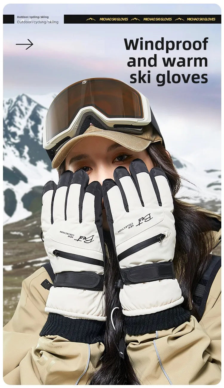 Thermal Winter Cycling Gloves Non-Slip Touch Screen Ski Gloves Men's Women's Waterproof Warm Snowboard Accessories with Pocket
