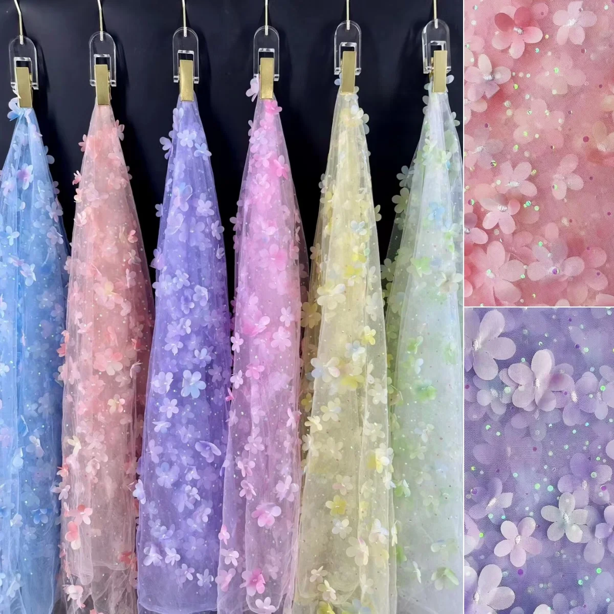 

Трехмерная ткань с вышивкой и разноцветными градиентными цветами, мягкое платье для детей, свадебное платье, ткань для официальной одежды