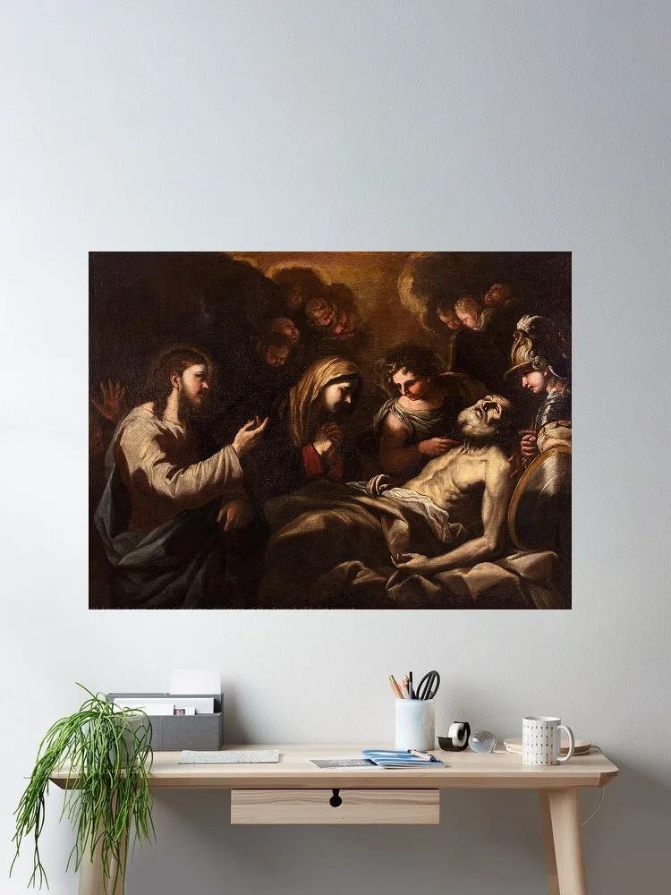 Luca Giordano Painting of the Transit of Saint Joseph, Art Picture Print Silk Poster, Home Wall Decor