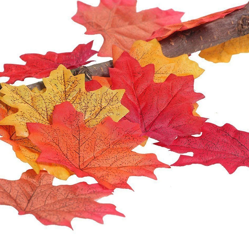 Hoja de arce de seda Artificial, guirnalda de hojas falsas de otoño, vid, Acción de Gracias, Halloween, decoración de fiesta de boda, 100 piezas
