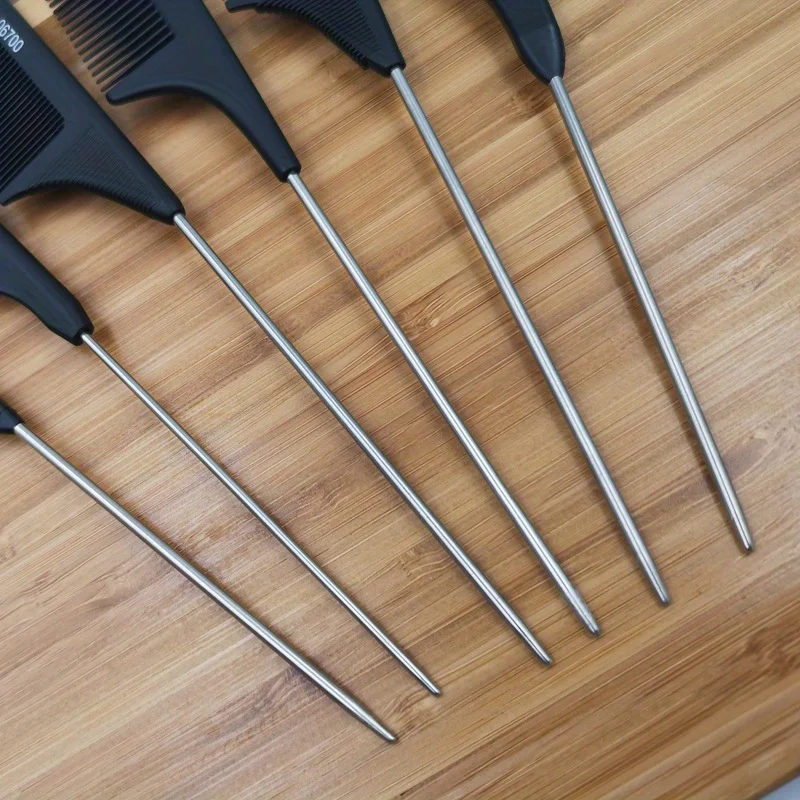 5Pcs Carbon Anti-Static Rat Tail Combs, Metal Pin Tail Comb For Hair Styling, Parting, Teasing