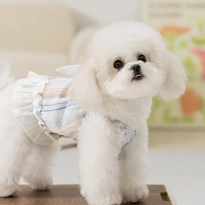 

Summer Dog Cool Breathable Strap Skirt Fashion Striped Clothing For Puppies Yorkshire Teddy Princess Dress XS-XL
