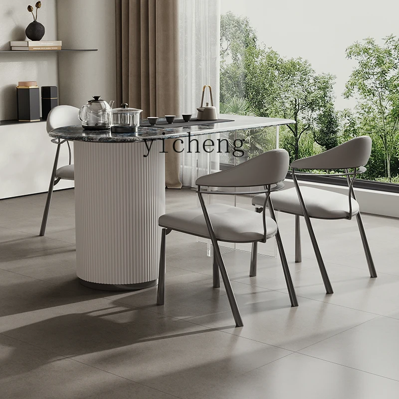 

LX rock slab tea table modern simple light luxury small acrylic suspended tea table and chairs