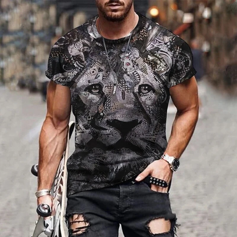 

3D Lightning tiger Print T Shirt For Men Fashion Street Hip Hop Tees Summer Leisure O-neck Short Sleeve Tops Oversized T-shirt