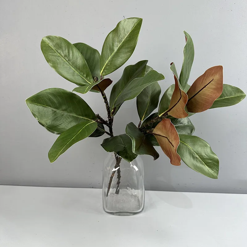 2pcs Artificial Magnolia Leaf Green Plant Floral Plastic Simulation Magnolia Branch Fake Plants Leaves Shopping Mall Decoration