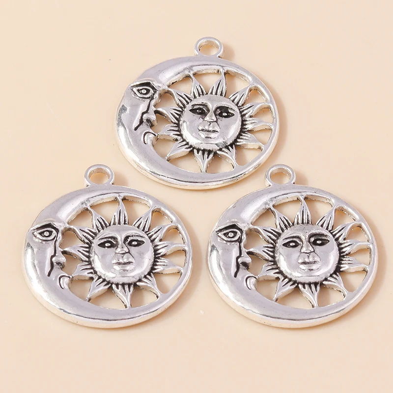 Leslie 10 Stück 25*29mm Legierung Griechische Sonne Mond Anhänger für Mode-Halsketten, Ohrringe, Armbänder, Schmuckherstellung, Handarbeit – Detail 5