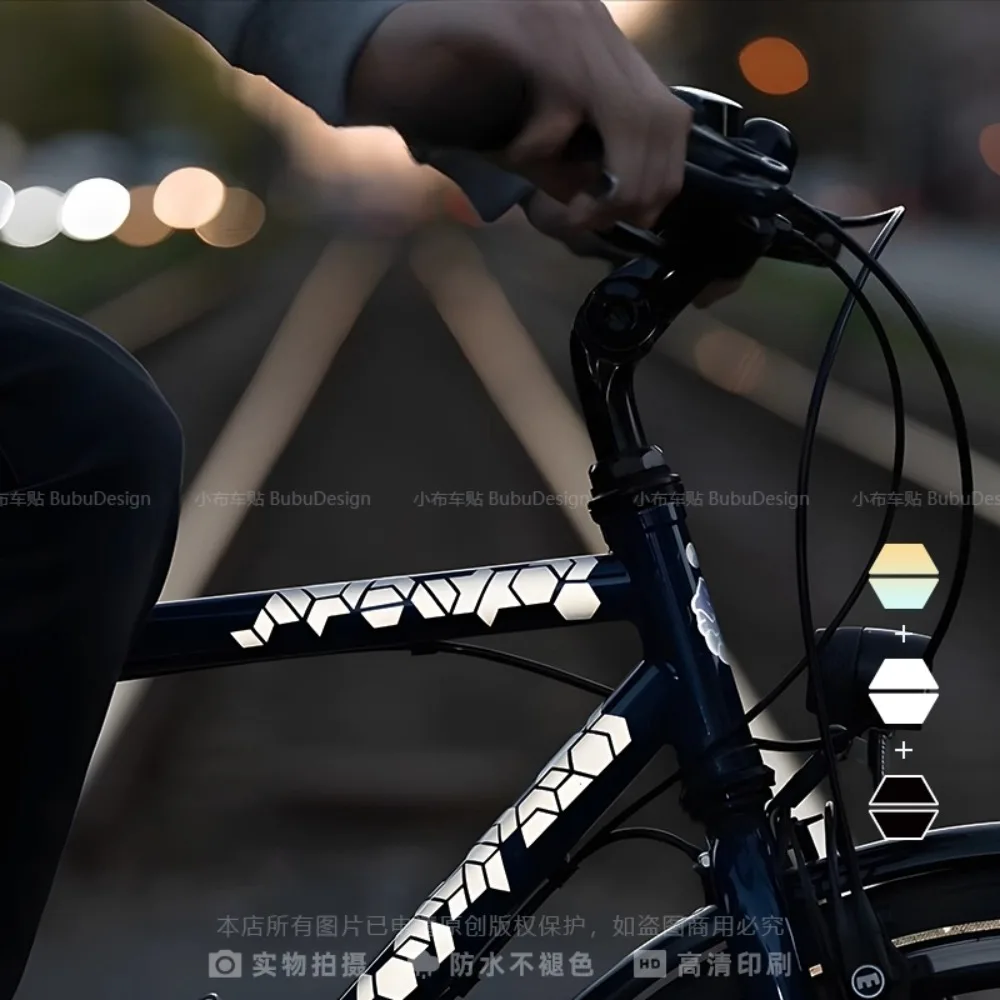 Reflective Honeycomb Bike Frame Sticker Set Waterproof Self Adhesive Vinyl Decal Cycling Safety Fashion Decoration