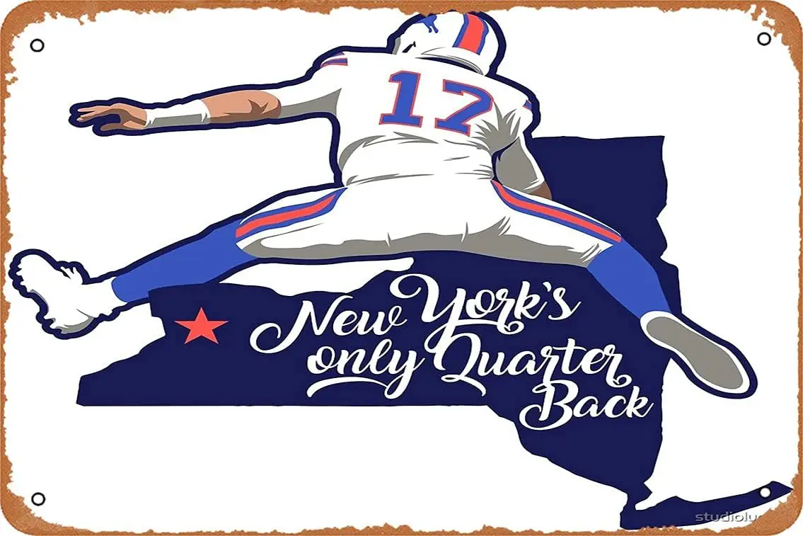 New York's Only Quarterback Josh Allen Poster Metal Tin Sign 8X12 Inches Man Cave Retro Vintage Wall Decor Art 1pc sign sign