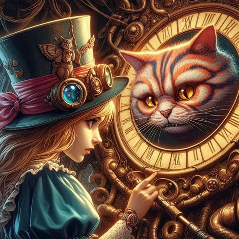 5D DIY Wizard Cat and Wonderland Girl Diamond Painting Kit Cross Stitch Embroidery Handmade Diamond Mosaic Art Gift