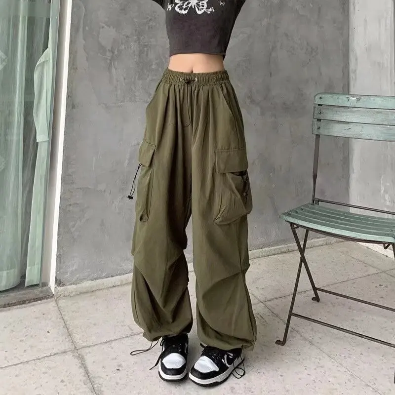 

Women's Y2K Baggy Cargo Pants Low Rise Joggers Casual Straight Leg Silk Cotton Harmonica Pattern Summer Fashion Ladies' Trousers