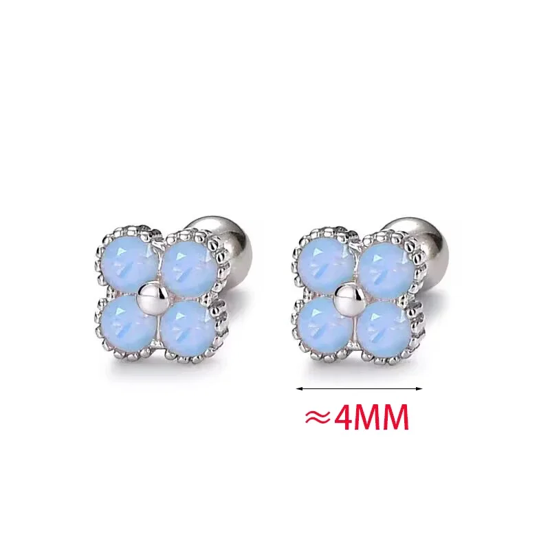 

Real 925 Sterling Silver Opal Mini Flower Stud Earrings for Women Cute Plant Fine Jewelry Piercing Screw Bead Accessories