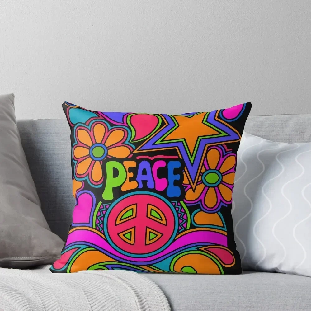 

Fun and Funky Flower Power Peace and Love Hippy Art Throw Pillow Pillowcases pillow